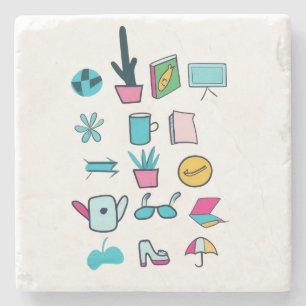 Kleurrijke Abstracte pictogrammen met alledaagse i Stenen Onderzetter