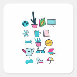 Kleurrijke Abstracte pictogrammen met alledaagse i Vierkante Sticker