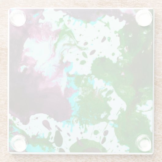 Kleurrijke Abstracte platter Verf Groen en Paars Glazen Onderzetter (Achterkant)
