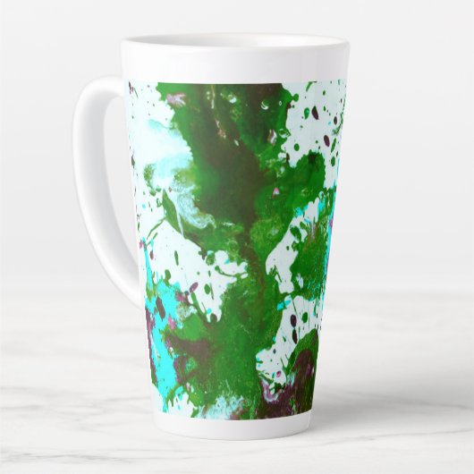 Kleurrijke Abstracte platter Verf Groen en Paars Latte Mok (Linkerhoek)