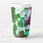 Kleurrijke Abstracte platter Verf Groen en Paars Latte Mok (Voorkant)