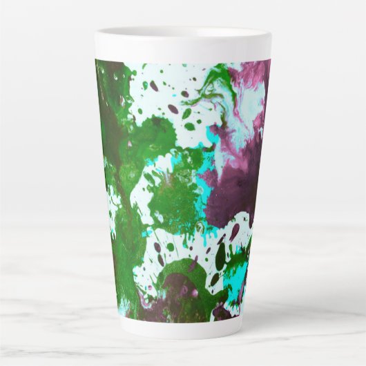 Kleurrijke Abstracte platter Verf Groen en Paars Latte Mok (Voorkant)