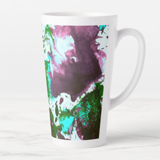 Kleurrijke Abstracte platter Verf Groen en Paars Latte Mok (Rechts)