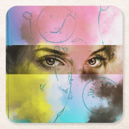 Kleurrijke Abstracte Pop Art, aangepast Onderzette Vierkante Kartonnen Onderzetter