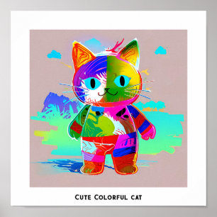 Kleurrijke abstracte pop art knuffelkat poster