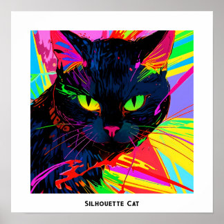 Kleurrijke abstracte popart silhouet zwarte kat poster