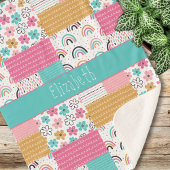 Kleurrijke Abstracte regenboog bloem patchwork Sherpa Deken