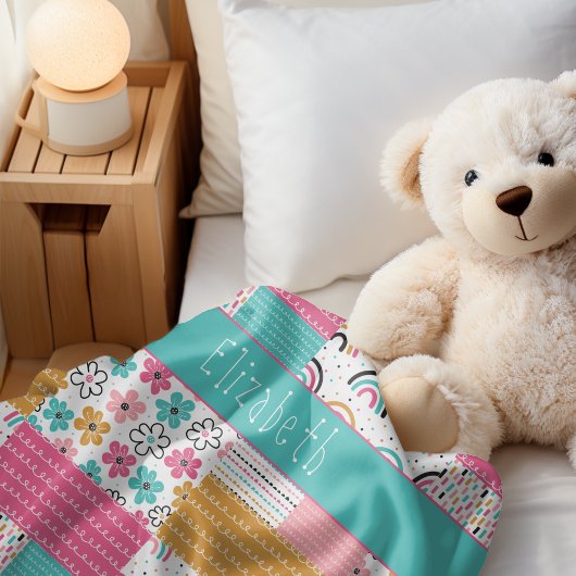 Kleurrijke Abstracte regenboog bloem patchwork Sherpa Deken