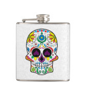 Kleurrijke Abstracte Retro Bloemen Suikerschedel Heupfles (Voorkant)