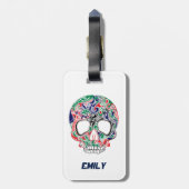Kleurrijke Abstracte Retro Sugar Skull Bagagelabel (Achterkant verticaal)
