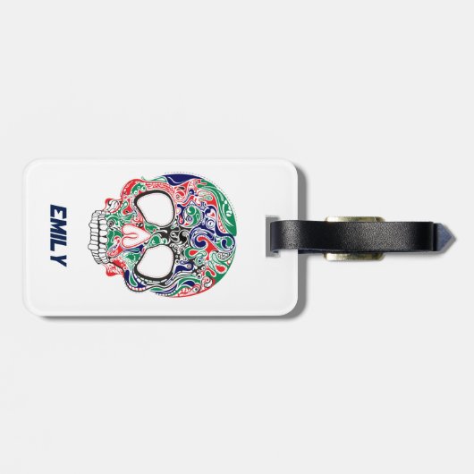 Kleurrijke Abstracte Retro Sugar Skull Bagagelabel (Achterkant horizontaal)