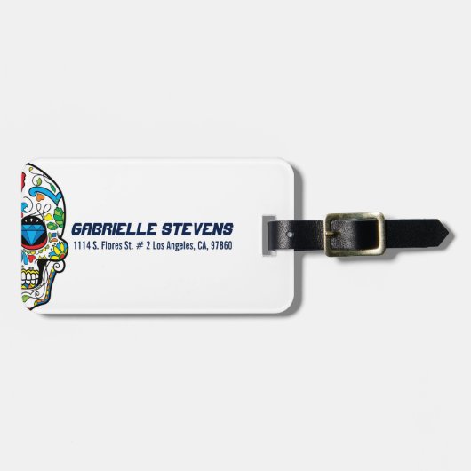 Kleurrijke Abstracte Retro Sugar Skull Red Rose Bagagelabel (Voorkant horizontaal)