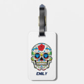 Kleurrijke Abstracte Retro Sugar Skull Red Rose Bagagelabel (Achterkant verticaal)