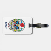 Kleurrijke Abstracte Retro Sugar Skull Red Rose Bagagelabel (Achterkant horizontaal)