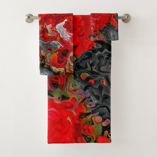 Kleurrijke Abstracte rode en grijze vloeistofstale Bad Handdoek (Insitu)