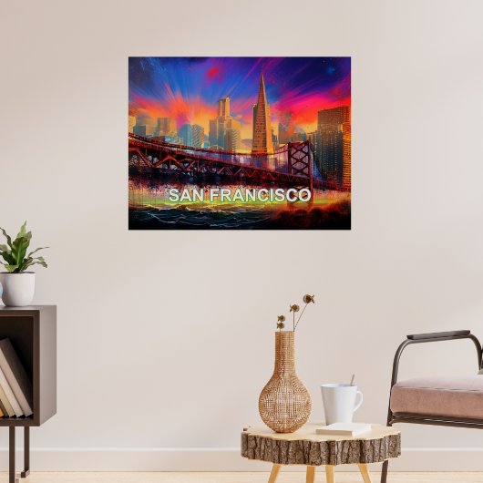 Kleurrijke Abstracte San Francisco Skyline Poster (Woonkamer 3)