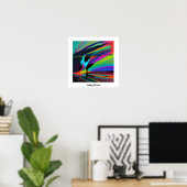 Kleurrijke abstracte silhouet surfer op het strand poster (Thuiskantoor)