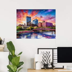 Kleurrijke Abstracte Silhouet van Dayton, Ohio Poster