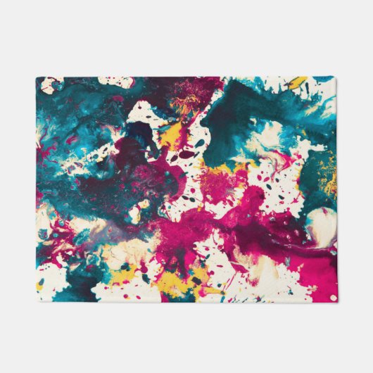 Kleurrijke Abstracte Splatter Verf Blauwgroen en M Deurmat (Voorkant)