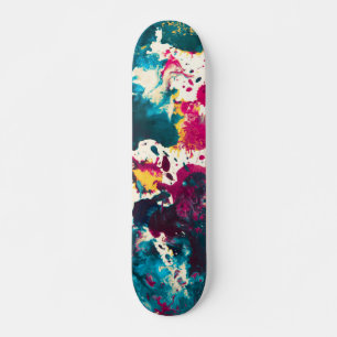 Kleurrijke Abstracte Splatter Verf Blauwgroen en M Skateboard