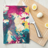 Kleurrijke Abstracte Splatter Verf Blauwgroen en M Theedoek (Quarter Fold)