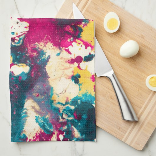 Kleurrijke Abstracte Splatter Verf Blauwgroen en M Theedoek (Quarter Fold)