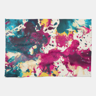 Kleurrijke Abstracte Splatter Verf Blauwgroen en M Theedoek