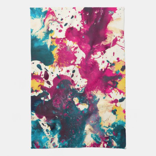 Kleurrijke Abstracte Splatter Verf Blauwgroen en M Theedoek (Verticaal)
