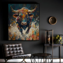 Kleurrijke Abstracte Stier Canvas Wand Kunst voor 