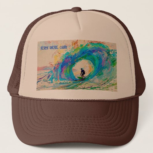 Kleurrijke Abstracte Surfer in de Barrel Wave Trucker Pet (Voorkant)
