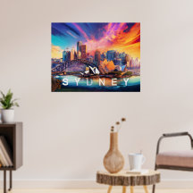 Kleurrijke Abstracte Sydney Australië Skyline Post