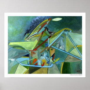 Kleurrijke Abstracte Trendy Groen Grijs Surrealist Poster