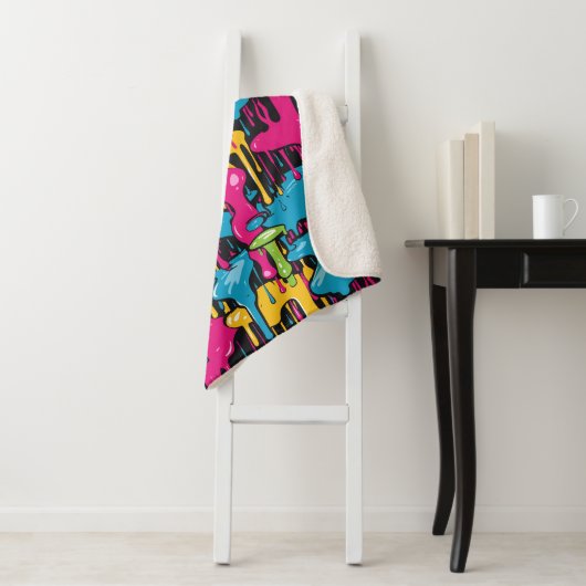 Kleurrijke Abstracte verfdruppels (1) Sherpa Deken (In situ)