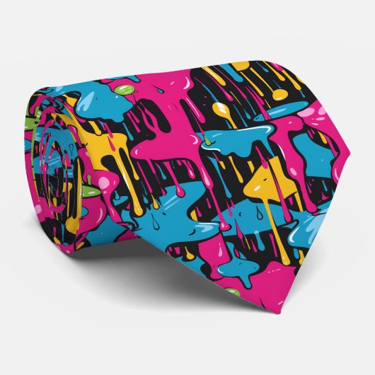 Kleurrijke Abstracte verfdruppels (1) Stropdas (Opgerold)