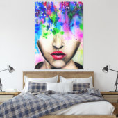 Kleurrijke Abstracte verfgezicht canvasprint Canvas Afdruk (Insitu (Slaapkamer))