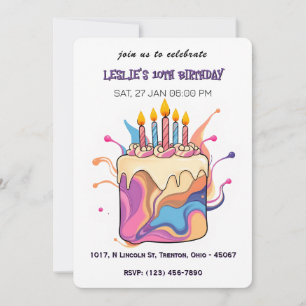 Kleurrijke Abstracte verjaardagstaart met kaarsen Kaart