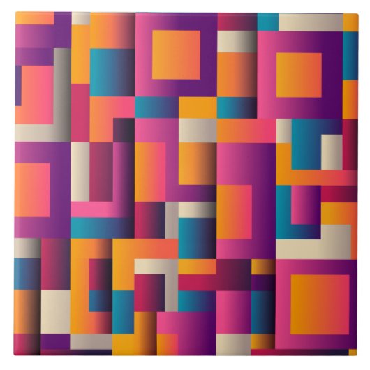 Kleurrijke Abstracte vierkantjes en vormen Tegeltje (Voorkant)