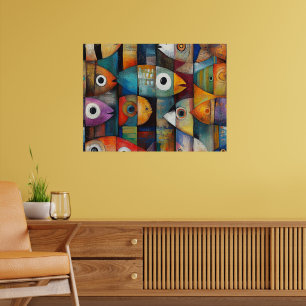 Kleurrijke Abstracte Vissen Kunst Poster
