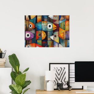Kleurrijke Abstracte Vissen Kunst Poster