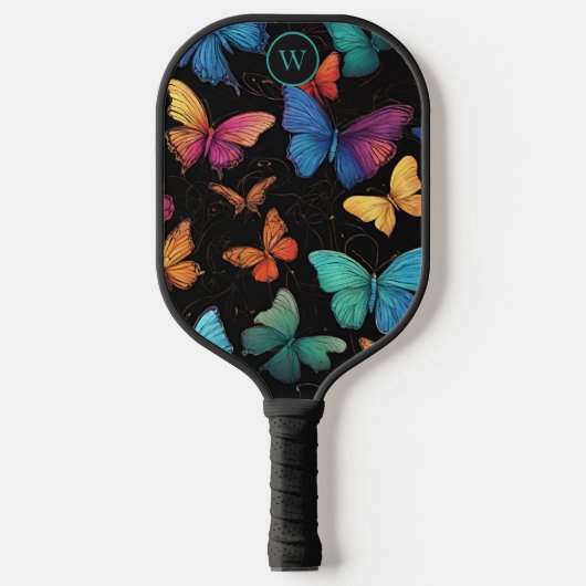 Kleurrijke Abstracte Vlinders Monogram Pickleball Paddle (Voorkant)