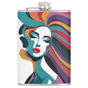 Kleurrijke Abstracte vrouw met vloeiende haarkunst Heupfles