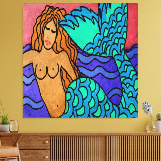 Kleurrijke Abstracte Zeemeerminnen schilderen Canvas Afdruk (Insitu (Woonkamer))