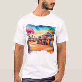 Kleurrijke Afrikaanse dorp aquarel schilderij T-shirt (Voorkant)