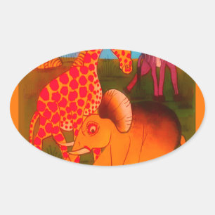 Kleurrijke Afrikaanse wilde dieren kleuren ontwer Ovale Sticker