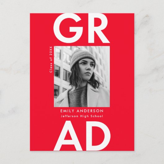 Kleurrijke afstudeerfeest foto met rode achtergron uitnodiging briefkaart (Voorkant)