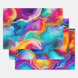 Kleurrijke agaat abstract met wervelende lagen inpakpapier vel