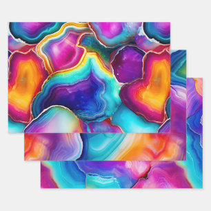 Kleurrijke agaat abstract met wervelende lagen inpakpapier vel