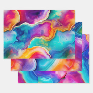 Kleurrijke Agat Abstract met Wervelende Lagen Inpakpapier Vel