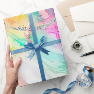 Kleurrijke Alcohol Ink Rainbow Glitter Kerstmis Cadeaupapier