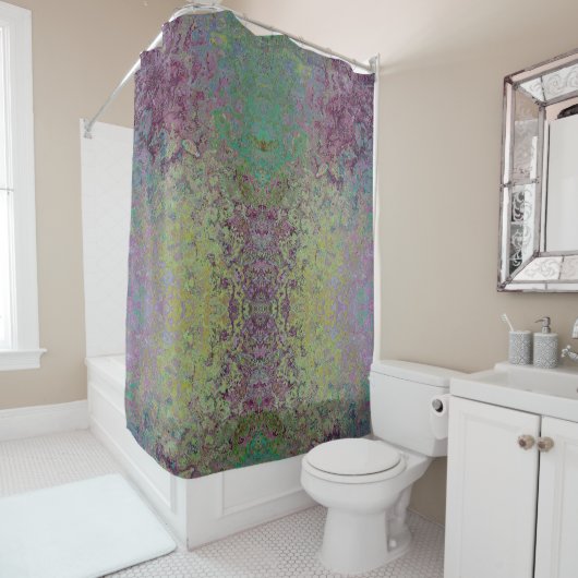 Kleurrijke Alcoholinkt, Groen en Bourgogne Abstrac Douchegordijn (In situ)